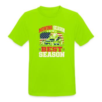 Mowing Season Zero Turn Rasenmäher USA Flagge - Männer T-Shirt atmungsaktiv - Neongrün - Vorne - AI Model Male 185 dark (185cm)