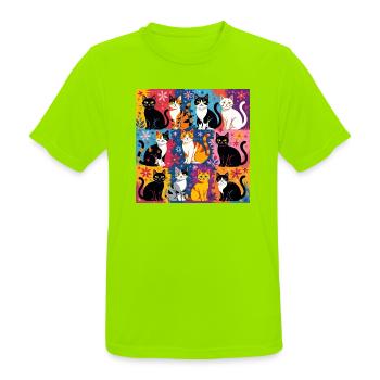Katzenkunst "Bunt und Floral" - Männer T-Shirt atmungsaktiv - Neongrün - Vorne - AI Model Male 185 dark (185cm)