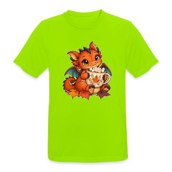 Herbstdrache mit Kakao - Männer T-Shirt atmungsaktiv - Neongrün - Vorne - AI Model Male 185 dark (185cm)