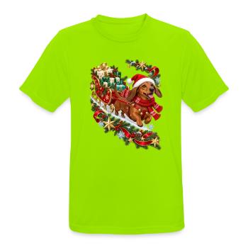 Dackel Weihnachtsgeschenkschlitten - Männer T-Shirt atmungsaktiv - Neongrün - Vorne - AI Model Male 185 dark (185cm)