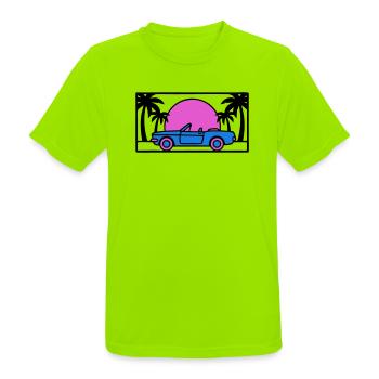 Cabrio Palmen Sunset Grafik - Männer T-Shirt atmungsaktiv - Neongrün - Vorne - AI Model Male 185 dark (185cm)