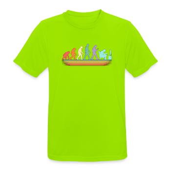 Evolution der Arbeit: Von Steinzeit zum Computer - Männer T-Shirt atmungsaktiv - Neongrün - Vorne - AI Model Male 185 dark (185cm)