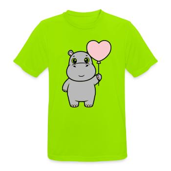 Süßes Nilpferd Herz Ballon Liebe - Männer T-Shirt atmungsaktiv - Neongrün - Vorne - AI Model Male 185 dark (185cm)