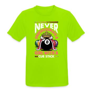 Unterschaetze Niemals Ein Maedchen Pool Queue - Männer T-Shirt atmungsaktiv - Neongrün - Vorne - AI Model Male 185 dark (185cm)