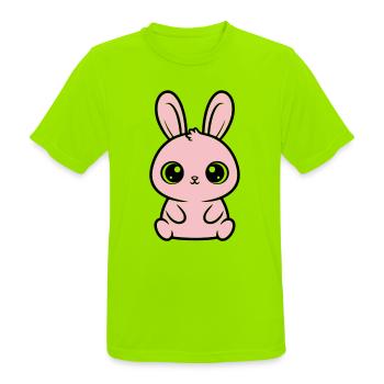 Kawaii Hase Rosa Große Augen Süß - Männer T-Shirt atmungsaktiv - Neongrün - Vorne - AI Model Male 185 dark (185cm)