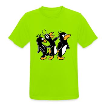 Crazy penguins running stupid kicking team friends - Men's Breathable T-Shirt - neon green - Front - AI Model Male 185 dark (185cm)