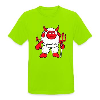 Sheep Devil Satan Hell Evil Trident Horns Cool - Men's Breathable T-Shirt - neon green - Front - AI Model Male 185 dark (185cm)