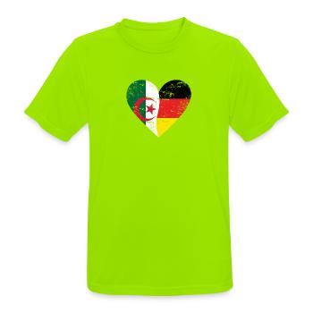 Algérie Allemagne Drapeau Coeur - T-shirt respirant Homme - vert néon - Devant - AI Model Male 185 dark (185cm)