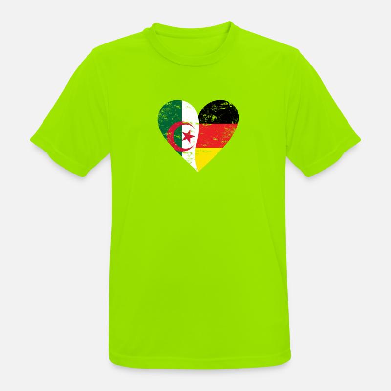 Algeria Germany Flag Heart - Men's Breathable T-Shirt - neon green