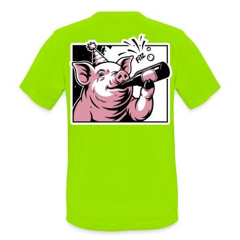 Cochon avec bouteille de fête et de célébration - T-shirt respirant Homme - vert néon - Dos - AI Model Male 185 dark (185cm)