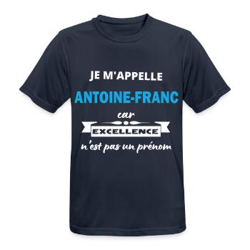 Je m'appelle excellence Antoine-Francois - T-shirt respirant Homme - bleu marine foncé - Devant - AI Model Male 178 light (178cm)
