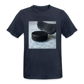 Hockey sur glace - Bâton et rondelle - T-shirt respirant Homme - bleu marine foncé - Devant - AI Model Male 178 light (178cm)