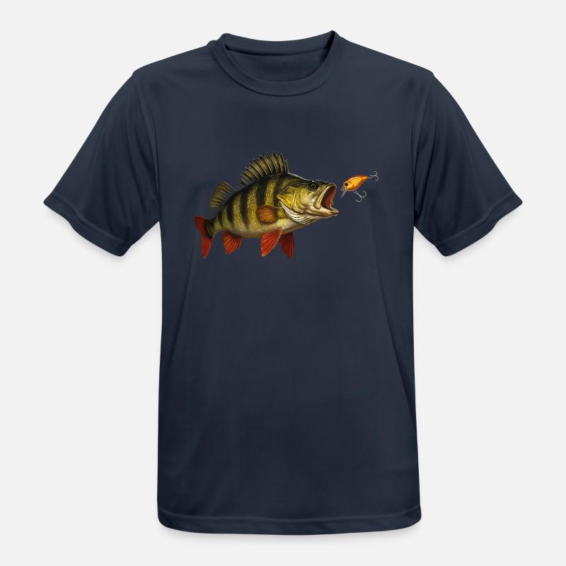 Perch at the Bite – Predatory Fish & Wobbler Design - Men's Breathable T-Shirt - dark navy