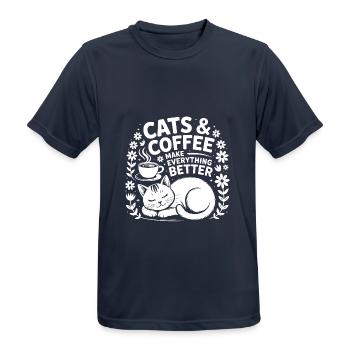 Katze und Kaffee ist alles was ich brauche - Männer T-Shirt atmungsaktiv - Dunkelnavy - Vorne - AI Model Male 178 light (178cm)