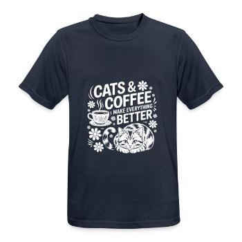 Katze und Kaffee ist alles was ich brauche - Männer T-Shirt atmungsaktiv - Dunkelnavy - Vorne - AI Model Male 178 light (178cm)