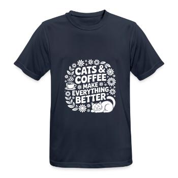 Katze und Kaffee ist alles was ich brauche - Männer T-Shirt atmungsaktiv - Dunkelnavy - Vorne - AI Model Male 178 light (178cm)