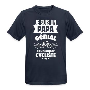 Papa génial & cycliste – idée fête des pères - T-shirt respirant Homme - bleu marine foncé - Devant - AI Model Male 178 light (178cm)