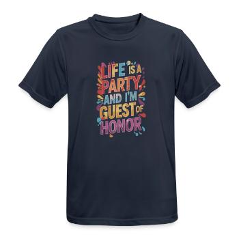 Life is a party – guest of the evening - Men's Breathable T-Shirt - dark navy - Front - AI Model Male 178 light (178cm)