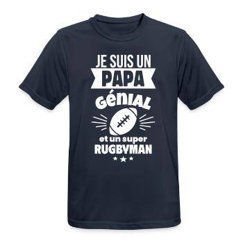 Papa génial & rugbyman – idée fête des pères - T-shirt respirant Homme - bleu marine foncé - Devant - AI Model Male 178 light (178cm)