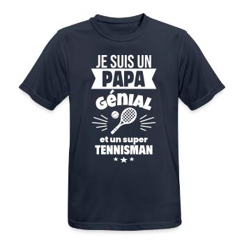 Papa génial & tennisman – idée fête des pères - T-shirt respirant Homme - bleu marine foncé - Devant - AI Model Male 178 light (178cm)