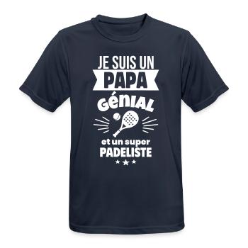 Papa génial & padéliste – idée fête des pères - T-shirt respirant Homme - bleu marine foncé - Devant - AI Model Male 178 light (178cm)