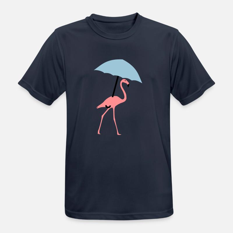 Flamingo mit Regenschirm oder Sonnenschirm - Männer T-Shirt atmungsaktiv - Dunkelnavy