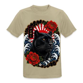 Schwarzer Panther im japanischen Irezumi Stil - Männer T-Shirt atmungsaktiv - Sandbeige - Vorne - AI Model Male 185 dark (185cm)