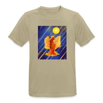 Kosmisch leuchtender Feuervogel: Cyber-Semurg - Männer T-Shirt atmungsaktiv - Sandbeige - Vorne - AI Model Male 185 dark (185cm)