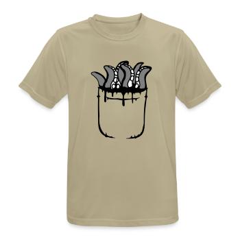 Tentacle Chest Pocket Octopus Monster Shirt Bag - Men's Breathable T-Shirt - sand beige - Front - AI Model Male 185 dark (185cm)