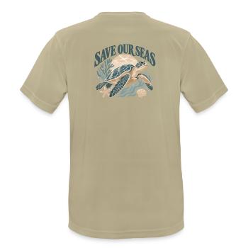 Save Our Seas Sea Turtle - Männer T-Shirt atmungsaktiv - Sandbeige - Hinten - AI Model Male 185 dark (185cm)