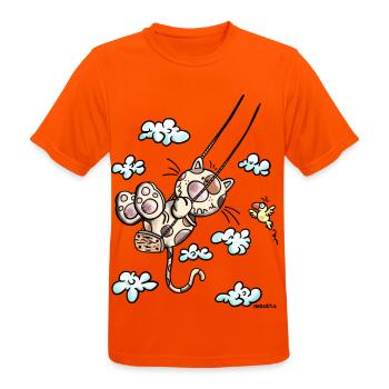 Cat on the swing - Men's Breathable T-Shirt - neon orange - Front - AI Model Male 185 dark (185cm)