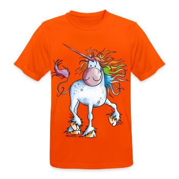 Regenbogen Einhorn - Männer T-Shirt atmungsaktiv - Neonorange - Vorne - AI Model Male 185 dark (185cm)