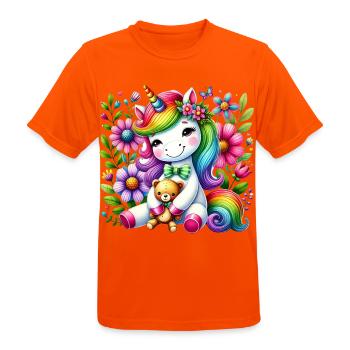 Regenbogen Einhorn Blumentraum - Männer T-Shirt atmungsaktiv - Neonorange - Vorne - AI Model Male 185 dark (185cm)