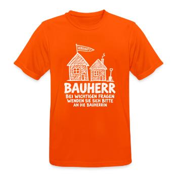 Bauherr: Fragen an die Bauherrin - Bauherr - Männer T-Shirt atmungsaktiv - Neonorange - Vorne - AI Model Male 185 dark (185cm)