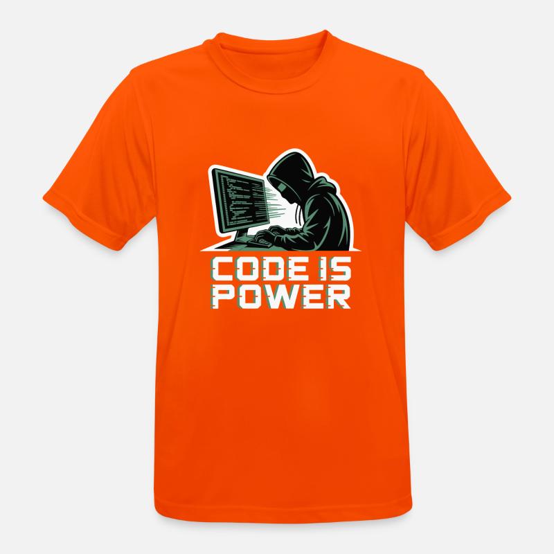 Cyber Hacker Code Infinity Design - Men's Breathable T-Shirt - neon orange