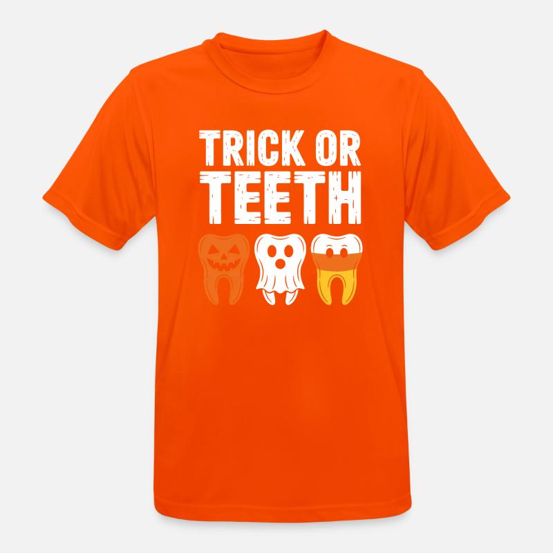 Trick oder Teeth: Halloween Teeth Trio - Männer T-Shirt atmungsaktiv - Neonorange