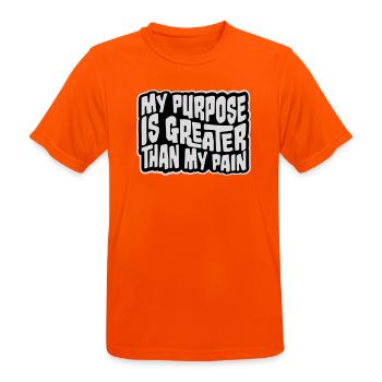 My Purpose Is Greater Than My Pain Sinn Zitat Logo - Männer T-Shirt atmungsaktiv - Neonorange - Vorne - AI Model Male 185 dark (185cm)