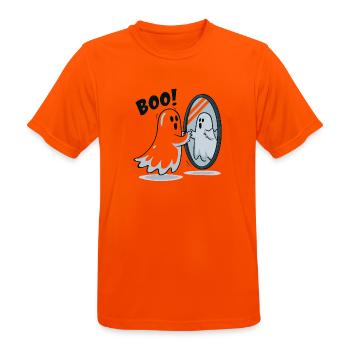 Boo Spiegelgeist im Spiegel - Männer T-Shirt atmungsaktiv - Neonorange - Vorne - AI Model Male 185 dark (185cm)