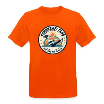 Kernkraft Club – Haltung mit Humor - Männer T-Shirt atmungsaktiv - Neonorange - Vorne - AI Model Male 185 dark (185cm)