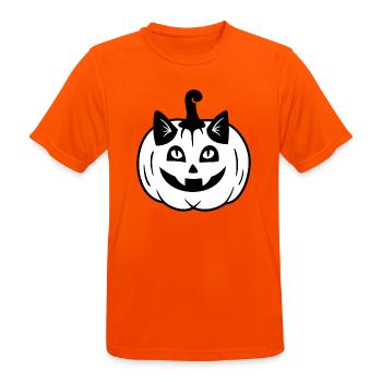 Halloween Katze Kürbiskopf - Schwarz Weiß - Männer T-Shirt atmungsaktiv - Neonorange - Vorne - AI Model Male 185 dark (185cm)