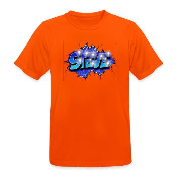 STEVE bricht durch Ziegel! Graffiti-Name - Männer T-Shirt atmungsaktiv - Neonorange - Vorne - AI Model Male 185 dark (185cm)