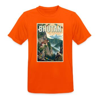 Erleben Sie die Berglandschaften Bhutans - Männer T-Shirt atmungsaktiv - Neonorange - Vorne - AI Model Male 185 dark (185cm)