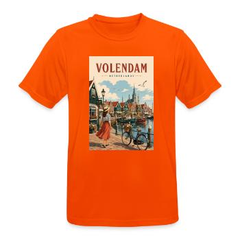 Erleben Sie das Küstendorf Volendam, Niederlande - Männer T-Shirt atmungsaktiv - Neonorange - Vorne - AI Model Male 185 dark (185cm)