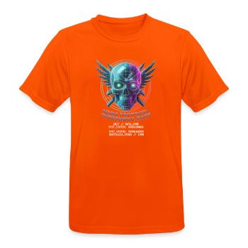 Totenkopf Neon, Synthwave, Cyberpunk, Halloween - Männer T-Shirt atmungsaktiv - Neonorange - Vorne - AI Model Male 185 dark (185cm)