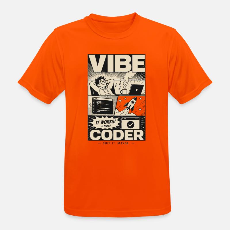 Vibe Coder Programmeur Humour - T-shirt respirant Homme - orange néon