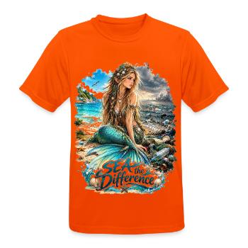 Meerjungfrau am Strand – Sea the Difference - Männer T-Shirt atmungsaktiv - Neonorange - Vorne - AI Model Male 185 dark (185cm)