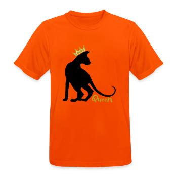 Queen Cat with Crown: OKH, Peterbald, Sphynx - Men's Breathable T-Shirt - neon orange - Front - AI Model Male 185 dark (185cm)
