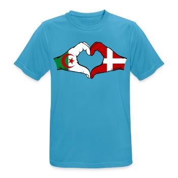 Algérie Danemark Drapeau Mains Coeur Forme - T-shirt respirant Homme - bleu saphir - Devant - AI Model Male 178 light (178cm)