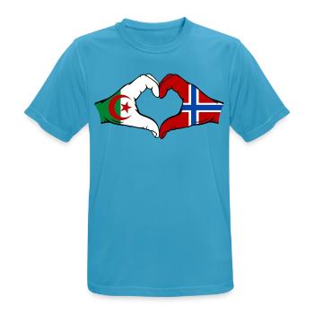 Algeria Norway Flag Hands Heart Shape - Men's Breathable T-Shirt - sapphire blue - Front - AI Model Male 178 light (178cm)
