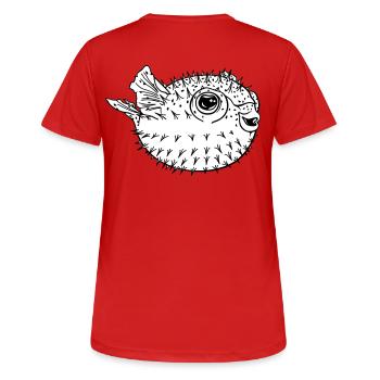 Kugelfisch - Frauen T-Shirt atmungsaktiv - Rot - Hinten - AI Model Female 172 dark (172cm)